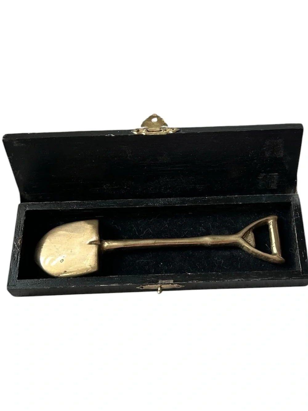 Vintage Mid Century“I Dig You” Brass Shovel Bottle Opener With Wooden Case